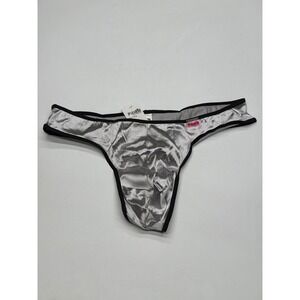 PyKante Mens Glow Thong Silver Satin Black Trim Style Pik 9102 Size XL